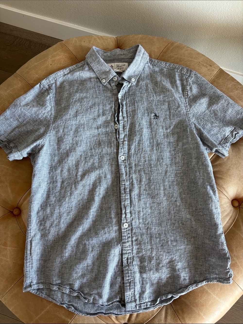 Original Penguin Men's Short-Sleeve Button-Down Shirt - Heather Blue